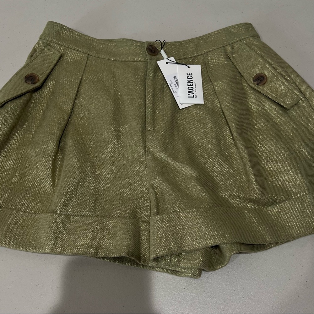 $430 L'AGENCE Safari Women Short size 10 Made of Cotton &Linen Olive Green